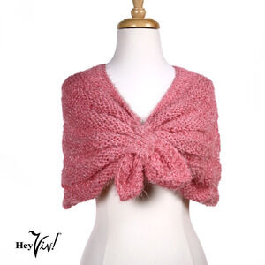 Retro Style Pink Glitter Knit Sweater Shrug Shawl w Pull Through Ends - Hey Viv